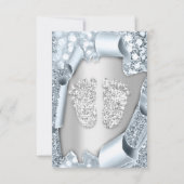 Silver Blue Baby shower Feet Boy Girl 3d Effect Kaart (Achterkant)