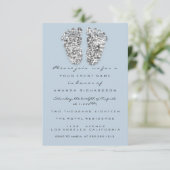 Silver Blue Baby shower Feet Boy Glitter Grey Kaart (Staand voorkant)