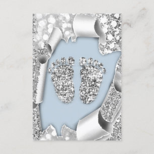 Silver Blue Baby shower Feet Boy Glitter Grey Kaart