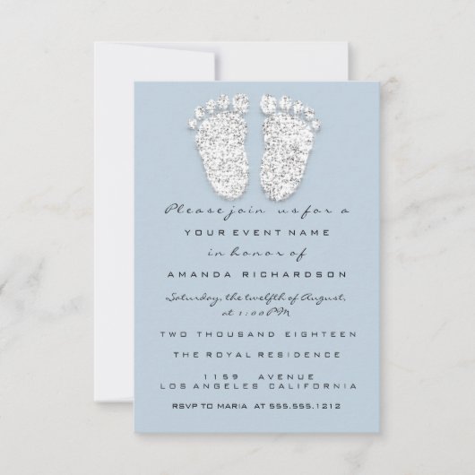 Silver Blue Baby shower Feet Boy Glitter Kaart (Voorkant)