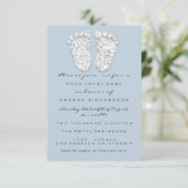 Silver Blue Baby shower Feet Boy Glitter Kaart (Staand voorkant)