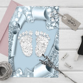 Silver Blue Baby shower Feet Boy Glitter Kaart