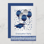 Silver blue ballonnen, mortar Graduation Party Kaart (Voorkant / Achterkant)