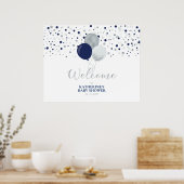 Silver & Blue Balloons Moderne Baby shower Welkom Poster (Keuken)