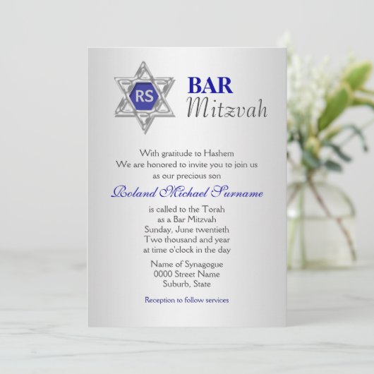 Silver Blue bar mitzvah-feesten Kaart (Staand voorkant)