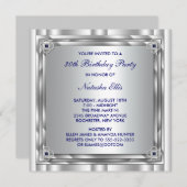 Silver Blue Birthday Party Invitation Sjabloon Kaart (Voorkant / Achterkant)