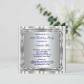 Silver Blue Birthday Party Invitation Sjabloon Kaart (Staand voorkant)