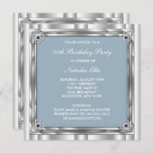 Silver Blue Birthday Party Invitation Sjabloon Kaart (Voorkant / Achterkant)
