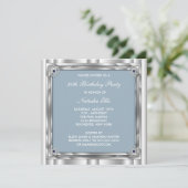 Silver Blue Birthday Party Invitation Sjabloon Kaart (Staand voorkant)