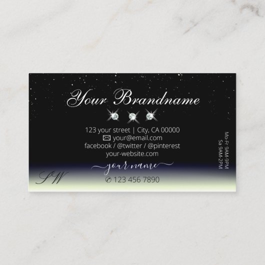 Silver Blue Black gradiënt Sparkle Jewels Initiale Visitekaartje (Achterkant)