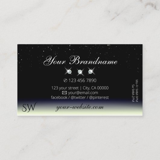 Silver Blue Black Gradient Sparkle Jewels Monogram Visitekaartje (Achterkant)