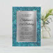 Silver Blue Blauwgroen Diamond Glam Folie 21e verj Kaart (Staand voorkant)