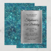 Silver Blue Blauwgroen Diamond Glam Folie 21e verj Kaart (Voorkant / Achterkant)