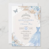 Silver Blue Boho Floral Quinceañera 15e verjaardag Kaart (Voorkant)