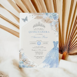 Silver Blue Boho Floral Quinceañera 15e verjaardag Kaart