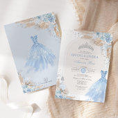 Silver Blue Boho Floral Quinceañera 15e verjaardag Kaart