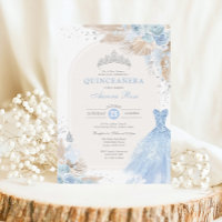 Silver Blue Boho Floral Quinceañera 15e verjaardag