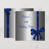 Silver Blue Bow 40th Elegant Birthday Party Kaart (Voorkant / Achterkant)