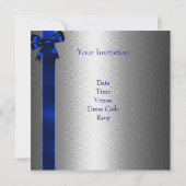 Silver Blue Bow 40th Elegant Birthday Party Kaart (Achterkant)