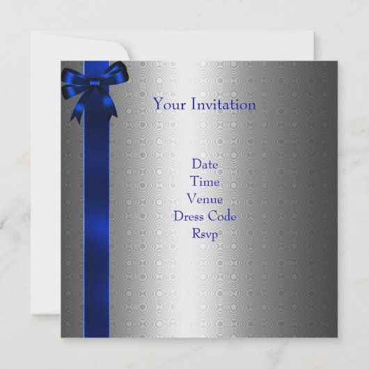 Silver Blue Bow 40th Elegant Birthday Party Kaart (Achterkant)