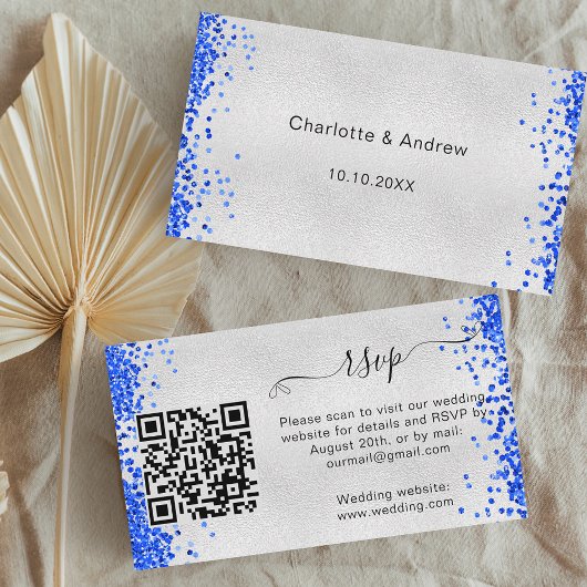 Silver blue bruiloft response website QR code RSVP Informatiekaartje