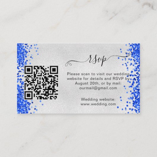 Silver blue bruiloft response website QR code RSVP Informatiekaartje (Achterkant)