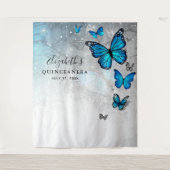 Silver Blue Butterfly Photo Backdrop Tapestations Wandkleed (Voorkant)