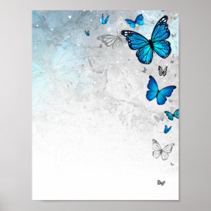 Silver Blue Butterfly Stationery Sjabloon download Poster