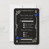 Silver Blue Casino Vegas Song Request Wedding RSVP Kaartje (Voorkant)