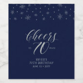 Silver Blue Cheers 70 jaar, 70e verjaardag Wijn Etiket (Enkel label)