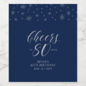 Silver Blue Cheers 80 jaar, 80th Birthday Party Wijn Etiket (Enkel label)