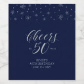 Silver Blue Cheers tot 50 jaar 50e verjaardag Wijn Etiket (Enkel label)