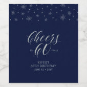 Silver Blue Cheers tot 60 jaar 60th Birthday Party Wijn Etiket (Enkel label)