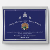 Silver Blue Church Pastor Jubileum Tafelblad Fotoplaat (Voorkant)