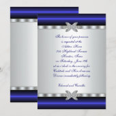 Silver & Blue Cocktail Party Invitation Sjabloon Kaart (Voorkant / Achterkant)