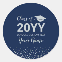 Silver & Blue Confetti 2023 Graduation Party Favor Ronde Sticker