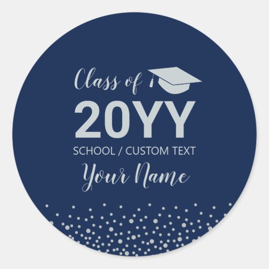 Silver & Blue Confetti 2023 Graduation Party Favor Ronde Sticker (Voorkant)