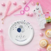 Silver & Blue Confetti Balloons 1e verjaardag Papieren Bordje (Feest)