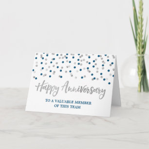 Silver Blue Confetti Medewerker Jubileum Kaart