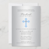 Silver Blue Cross Christening/Baptism Boy PHOTO Kaart (Voorkant)