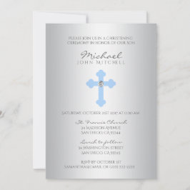 Silver Blue Cross Christening/Baptism Boy PHOTO Kaart