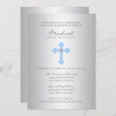 Silver Blue Cross Christening/Baptism Boy PHOTO Kaart (Voorkant / Achterkant)
