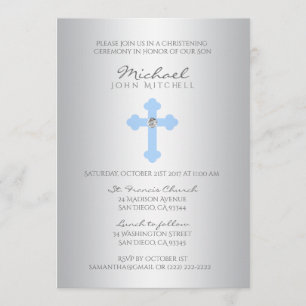Silver Blue Cross Christening/Baptism Boy PHOTO Kaart