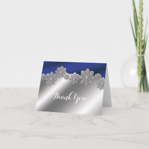 Silver & Blue Crystal Snowflake Winter Fold Card Feestdagen Kaart