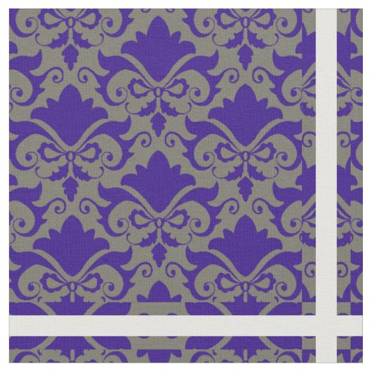 Silver Blue Damask Bows Stof (Close Up)