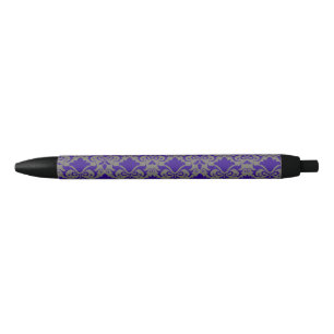 Silver Blue Damask Bows Zwarte Inkt Pen