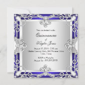 Silver & Blue Diamond Damask Quinceanera Invite Kaart (Achterkant)