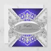 Silver & Blue Diamond Damask Quinceanera Invite Kaart (Voorkant)