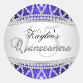 Silver & Blue Diamond Quinceanera Sticker (Voorkant)