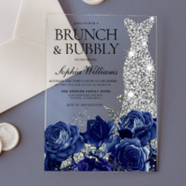 Silver Blue Dress Brunch en Bubble Vrijgezellenfee Acryl Uitnodigingen